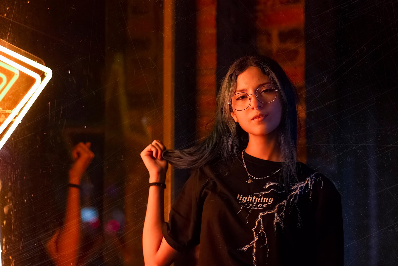 about-02 woman, model, glasses, youth, colorful, light, portrait